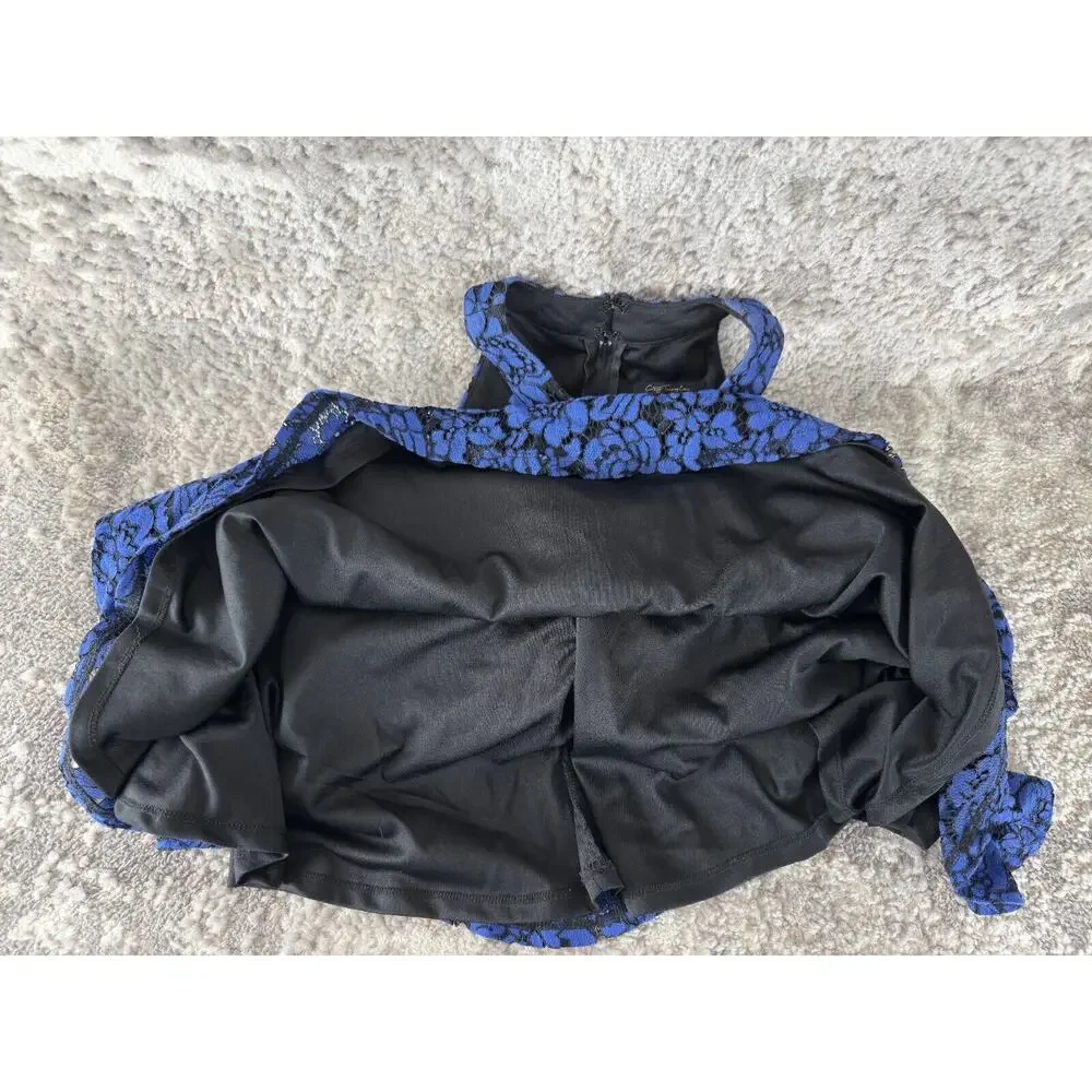 City Triangles Junior Sz 10/11 Floral Lace‎ Sleeveless Flare Mini Dress Blue Zip